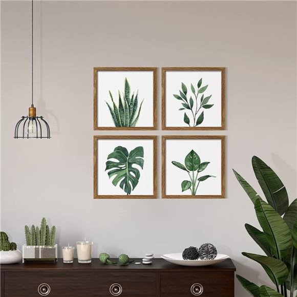 10x10 Inch 4 Panels Botanical Framed Walnut Wood Picture Frame Collage Set - Picture 2 of 6